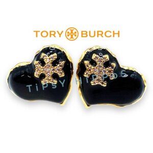 Beautiful Tory Burch Gold & Black Heart Shaped Earrings